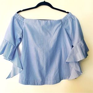 Off-the-shoulder pinstripe blouse